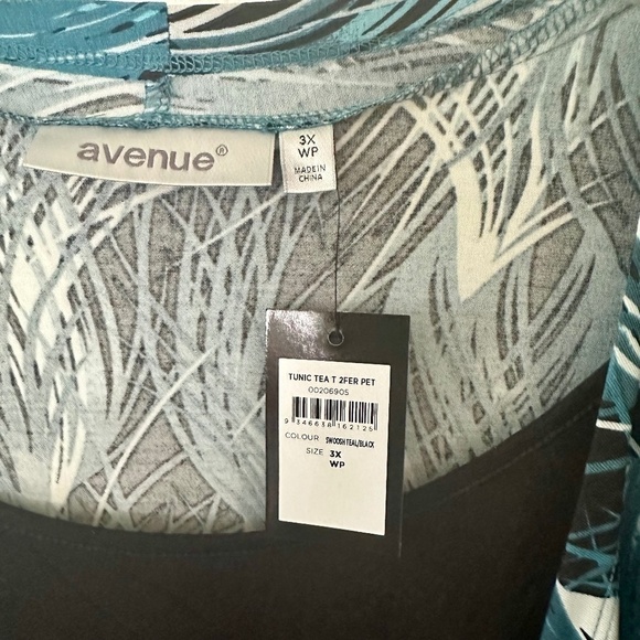 Avenue Tea Tree 2Fer Duet Longline Tunic Teal Black White 3X Petite NEW w Tag - Picture 2 of 7